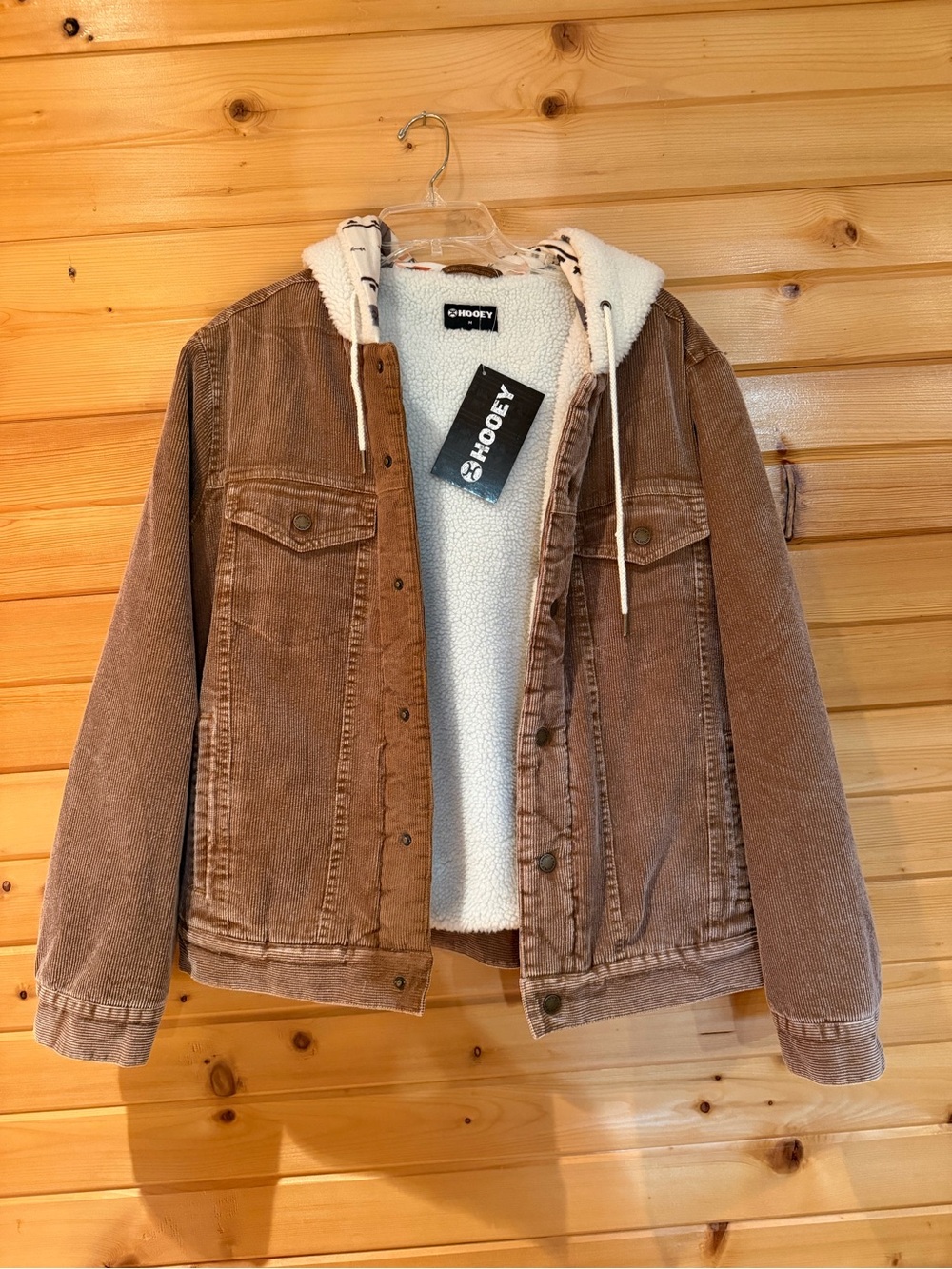 NWT Hooey Brown Corduroy Sherpa Lined Hooded Jacket